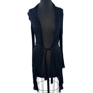 Elizabeth Gillett NYC Black Cardigan Thin Knit Tie-Waist Open Front Size Small S